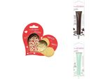 Confezione Di Biscotti Con Cuore In Rilievo + 2 Bastoncini Di Cioccolato Marrone E Verde