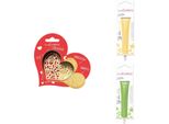 Set Di Biscotti Con Cuore In Rilievo + 2 Bastoncini Di Cioccolato Giallo Pastello E Verde Chiaro