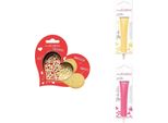 Set Di Biscotti Con Cuore In Rilievo + 2 Bastoncini Di Cioccolato Giallo Pastello E Fucsia