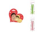 Set Di Biscotti Con Cuore In Rilievo + 2 Bastoncini Di Cioccolato Verde E Rosa Pastello
