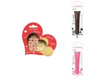 Set Di Biscotti Con Cuore In Rilievo + 2 Bastoncini Di Cioccolato In Marrone E Fucsia