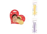 Confezione Di Biscotti Con Cuore In Rilievo + 2 Bastoncini Di Cioccolato Giallo Pastello E Lilla
