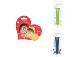 Set Di Biscotti Con Cuore In Rilievo + 2 Bastoncini Di Cioccolato Verde Chiaro E Blu Notte