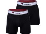 Boxer Champion Da Uomo, Confezione Da 2 - Cotone, Logo In Vita, Monocolore Nero S
