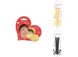Set Di Biscotti A Rilievo Con Cuore + 2 Penne In Giallo Pastello E Cioccolato Fondente