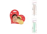 Confezione Di Biscotti Con Cuore In Rilievo + 2 Bastoncini Con Cioccolato Bianco E Verde