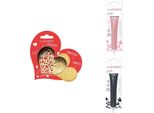 Set Di Biscotti A Rilievo Con Cuore + 2 Penne In Rosa Pastello E Cioccolato Fondente