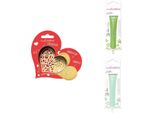 Set Di Biscotti Con Cuore In Rilievo + 2 Bastoncini Di Cioccolato Verde Chiaro E Verde Acqua