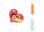Set Di Biscotti Con Cuore In Rilievo + 2 Bastoncini Di Cioccolato Arancione E Verde