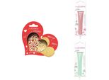 Set Di Biscotti Con Cuore In Rilievo + 2 Bastoncini Di Cioccolato In Rosa Pastello E Verde Acqua