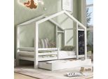 Letto Per Bambini Flieks 90X200Cm, Letti Per Bambini Con Rete A Doghe, Letto Singolo In Legno Con 2 Cassetti E Protezione Anticaduta Letto In Legno Massiccio, Senza Materasso