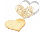 Confezione Di Biscotti Con Cuore In Rilievo + 2 Bastoncini Di Cioccolato Bianco E Lilla