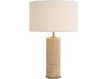 Casa Padrino Lampada Da Tavolo Beige / Ottone Antico / Crema Ø 40 X H. 64 Cm - Lampada Da Tavolo In Travertino Con Paralume Rotondo - Lampade Da Tavolo - Illuminazione - Mobili