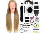 Testa Di Pratica Con Morsetto Da Tavolo E Accessori Per Lo Styling - Testa Di Parrucchiere - Testa Di Pratica Di Parrucchiere - Testa Di Bambola - Capelli Biondi - 70 Cm