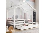 Letto Per Bambini Flieks House 90X200Cm, Letti Per Bambini Con Rete A Doghe, Letto Singolo Rete In Legno Di Pino Massiccio Letto, Senza Materasso