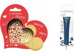 Confezione Di Biscotti In Rilievo Con Cuore + Bastoncino Di Cioccolato In Blu Notte