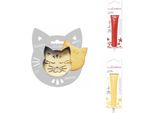 Confezione Di Biscotti A Rilievo Gatto + 2 Bastoncini Di Cioccolato Rosso E Giallo Color Pastello
