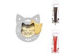 Confezione Di Biscotti In Rilievo Gatto + 2 Bastoncini Di Cioccolato Marrone E Rosso