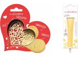 Set Di Biscotti A Rilievo Con Cuore + Bastoncino Di Cioccolato Giallo Pastello