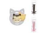 Confezione Di Biscotti In Rilievo Gatto + 2 Bastoncini Di Cioccolato Marrone E Rosa Pastello