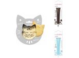 Confezione Di Biscotti In Rilievo Gatto + 2 Bastoncini Di Cioccolato Marrone E Blu Color Pastello