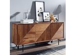 Finebuy Credenza In Legno Massiccio Di Sheesham Da 150 Cm Con 3 Ante - Credenza Solida E Retrò Con Intaglio - Credenza Naturale Di Design - Realizzata A Mano - Industrial