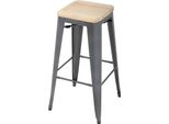 Sgabello Da Bar Bolero In Acciaio Con Seduta In Legno - Grigio (4 Pezzi)