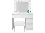 Aga Tavolo Da Toeletta Con Specchio, Illuminazione Ed El.Presa + Sgabello Bianco Opaco