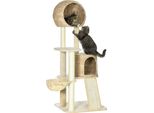 Tiragraffi Pawhut, 150 Cm, Albero Per Gatti Con Casetta Per Gatti, Albero Da Arrampicata Con Amaca, Colonna E Rampa In Sisal, Tiragraffi Per Gatti, Albero Da Gioco Con Protezione Antiribaltamento, Peluche, Beige