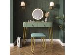 Vicco Tavolo Da Toeletta Grace, 100 Cm Con Illuminazione Led E Sgabello, Verde Lucido
