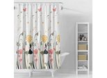 Tenda Da Doccia 180X180Cm, Vinile, Bianco, Fiori Colorati