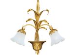 Casa Padrino Lampada Da Parete Doppia Barocca Oro Con Patina / Bianco 46 X 16 X H. 49 Cm - Elegante Lampada Da Parete In Stile Barocco Con Pregiato Vetro Di Murano - Luci Barocche - Qualità - Italy