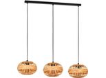 Nature Lampada A Sospensione Amsfield 1 Acciaio Nero, Legno Naturale E27 3X40W L:96Cm L:26Cm H:110Cm Dimmerabile