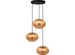 Nature Lampada A Sospensione Amsfield 1 Acciaio Nero, Legno Naturale E27 3X40W H:110Cm Ø48Cm Dimmerabile