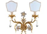 Casa Padrino Lampada Da Parete In Cristallo Barocco Oro Con Patina / Bianco 36 X 18 X H. 39 Cm - Elegante Lampada Da Parete In Metallo Con Paralumi - Luci Barocche - Qualità Lussuosa - Italy