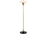 Casa Padrino Lampada Da Terra In Ottone Antico / Bianco / Nero Ø 39 X H. 155 Cm - Lampada Da Terra Con Paralume Rotondo In Vetro E Base In Marmo - Lampade Da Terra - Luci - Mobili