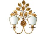 Casa Padrino Lampada Da Parete Doppia In Cristallo Barocco Oro Antico / Bianco-Oro 39 X 16 X H. 50 Cm - Elegante Lampada Da Parete In Metallo Con Pregiato Cristallo Swarovski - Luci Barocche - Italy