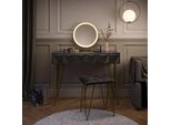Vicco Tavolo Da Toeletta Ruby, 100 Cm Con Specchio E Sgabello A Led, Nero Lucido