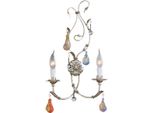 Casa Padrino Lampada Da Parete Doppia Barocca Argento Con Patina / Multicolore 32 X 13 X H. 52 Cm - Elegante Lampada Da Parete In Stile Barocco Con Vetro Di Murano - Luci Barocche - Qualità - Italy