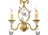 Casa Padrino Lampada Da Parete Barocca In Oro Con Patina 37 X 13 X H. 39 Cm - Elegante Lampada Da Parete In Stile Barocco Con Vetro Di Cristallo BohéMien - Luci Barocche - Qualità Lussuosa - Italy