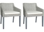 The Living Store Sedie Da Pranzo Con Cuscino 2 Pz. Rattan Naturale Grigio