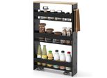 Carrello Da Nicchia Costway Largo 13 Cm, Carrello Da Cucina Stretto A 4 Ripiani, Scaffale Da Nicchia Su Ruote, Carrello Di Servizio, Scaffale Da Bagno In Legno, 47,5X13X80,5 Cm, Nero+Naturale