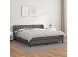 The Living Store Letto A Molle Con Materasso Grigio 160X200 Cm In Pelle Finta