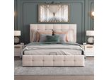 Letto Imbottito Sweiko Letto Contenitore Idraulico Con Testata Regolabile In Altezza E Rete A Doghe In Metallo, Matrimoniale, Velluto, Bianco Panna 140X200 Cm (Senza Materasso)