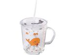 Intirilife Tazza Da Bere Per Bambini Trasparente Con Coperchio, Scala E Cannuccia Con Disegno Di Balena - 400 Ml - Bicchiere Da Bere Per Bambini Tazza Per Bambini Con Manico Con Simpatico Motivo, Per Bere In Sicurezza Senza Rovesciarsi