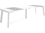 Consolle Allungabile, 302X90X73Cm, Per 14 Persone, Gambe In Legno, Bianco E Cemento