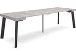 Consolle Allungabile, 262X90X73Cm, Per 12 Persone, Gambe In Legno, Cemento