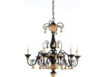 Casa Padrino Lampadario Barocco Nero / Colori Naturali Ø 80 X H. 79 Cm - Magnifico Lampadario Da Salotto In Stile Barocco - Nobile E Magnifico - Qualità - Italy