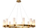 Casa Padrino Lampadario In Ottone Antico / Alabastro Ø 136 X H. 30 Cm - Lampadario Rotondo Da Salotto Con Paralumi In Alabastro - Qualità