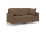 Divano A 2 Posti Con Cuscini Decorativi In Tessuto Marrone 140 Cm